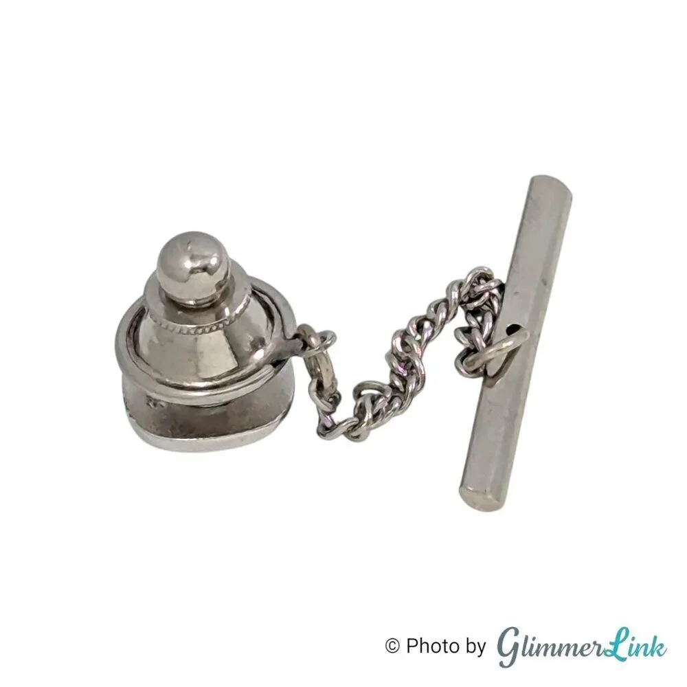 Vintage Swank Silver Tone Tie Tack with Shell Cabochon, Chain & T-Bar
